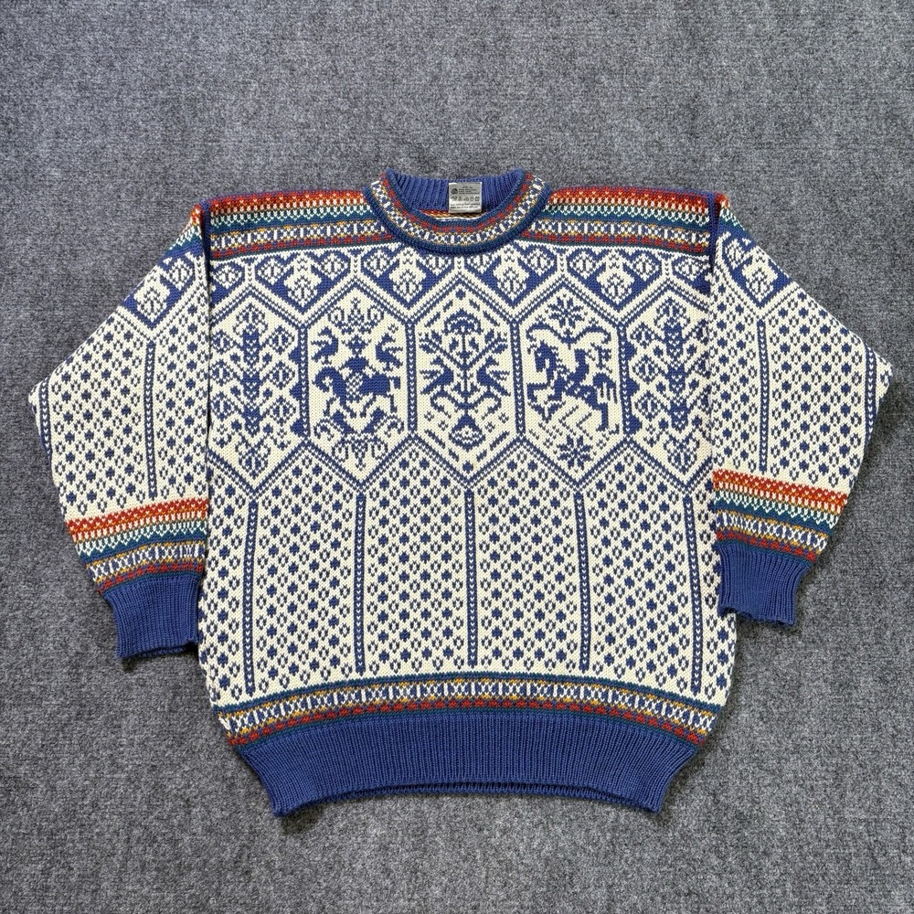 Vintage Dale Of Norway Lillehammer 1994 Sweater Size XL Blue Wool Knit Olympics